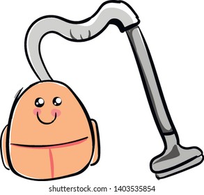 A happy cute vacuum cleaner in orange colour which is ready to use , vector, color drawing or illustration.