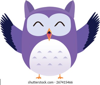 Happy cute vector purple owl.