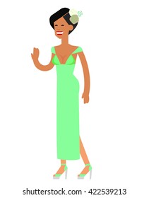 Happy cute wedding bride. Vector wedding detailed character