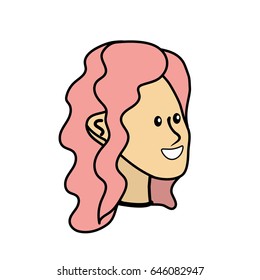 happy and cute woman's face with pink hair
