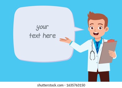 happy cute young doctor man text template