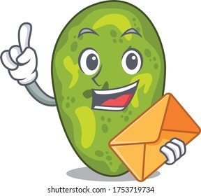 Happy cyanobacteria mascot design concept with brown envelope