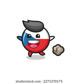 the happy czech republic flag badge cartoon with running pose , cute style design for t shirt, sticker, logo element