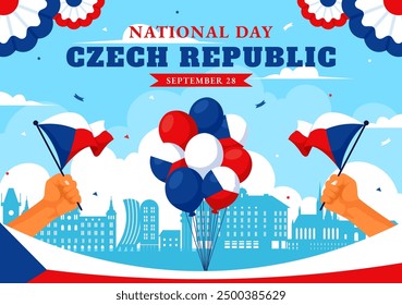 Happy Czech Republic National Day Vector Illustration on September 28th with a Waving Flag in Celebrations and Festivals Flat Style Cartoon Background