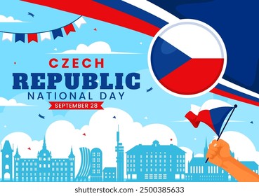 Happy Czech Republic National Day Vector Illustration on September 28th with a Waving Flag in Celebrations and Festivals Flat Style Cartoon Background