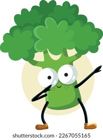 
Happy Dabbing Broccoli Character Celebrating Vector Cartoon. Cheerful fresh and organic super food doing a trendy dance move
