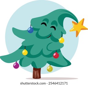 
Happy Dabbing Christmas Tree Vector Funny Character. Cheerful xmas symbol having fun dancing
