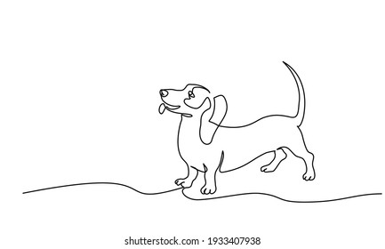 Happy Dachshund dog with tail up design silhouette. Continuous one line drawing. Hand drawn minimalism style vector illustration