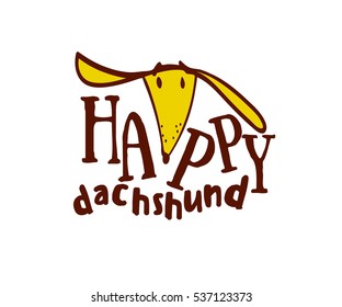 happy dachshund, funny drawings, freehand drawings, dachshund, dog head, dog breed dachshund, logo