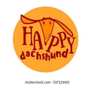 happy dachshund, funny drawings, freehand drawings, dachshund, dog head, dog breed dachshund, logo