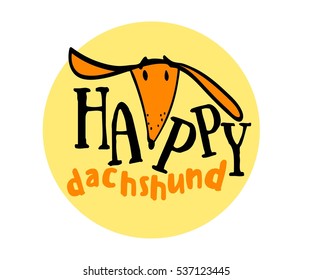 happy dachshund, funny drawings, freehand drawings, dachshund, dog head, dog breed dachshund, logo