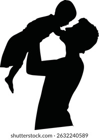 Happy Dad and Child Silhouette – Loving Family Moment Vector