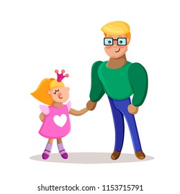 Happy dad and daughter holding hands