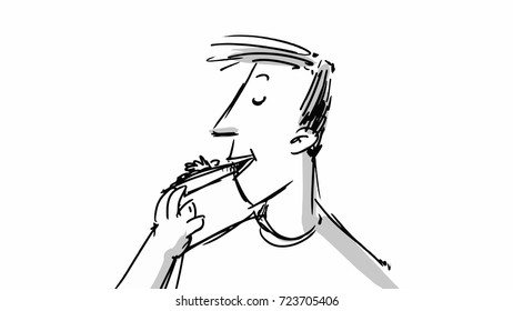 Happy Dad Eating A Piece Of Bread Or Sandwich Vector Storyboard Sketch