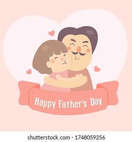happy dad and his daughter hugging. happy Father's day card. vector drawing concept of love and affection for a happy family