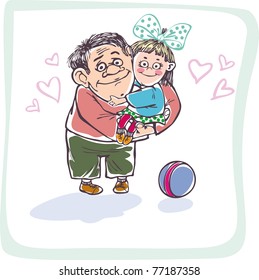 happy dad with his little daughter in her arms.