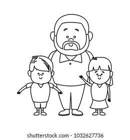 Happy Dad his son and daughter. Vector illustration of a flat design.