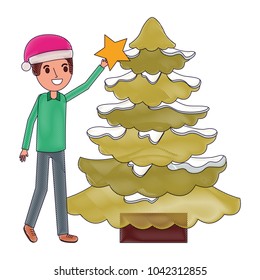 happy dad holding the star christmas tree decoration vector illustration