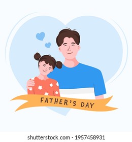 Happy dad hugging daughter on father's day celebration. Flat character vector illustration.