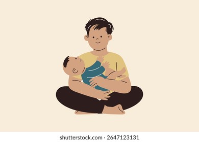 Happy Dad Hugging his Baby Illustration
