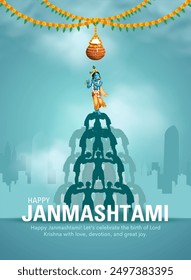 Happy dahi handi celebration for krishna Janmashtami. Creative vector illustration design.