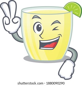 Happy daiquiri cocktail cartoon design concept show two fingers