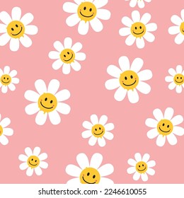 Happy Daisy flower melt smile vector pattern background paper print