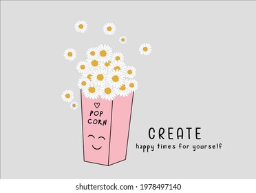 happy daisy popcorn design vector