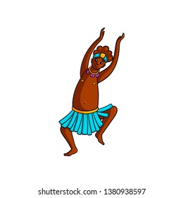 Happy dancing african tribe woman with cute blue skirt