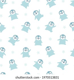 Happy Dancing Baby Penguins Vector Cartoon Illustration Seamless Pattern can be used for Background and Apparel Design