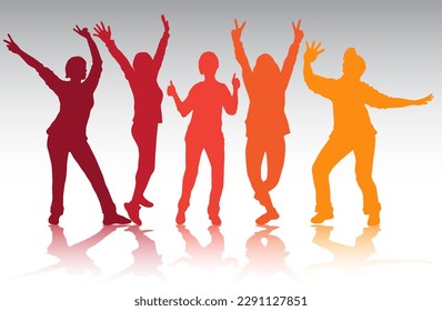 Happy dancing beautiful women silhouettes concept vector illustration