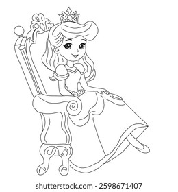 Happy dancing beautifull dress of princess. coloring book