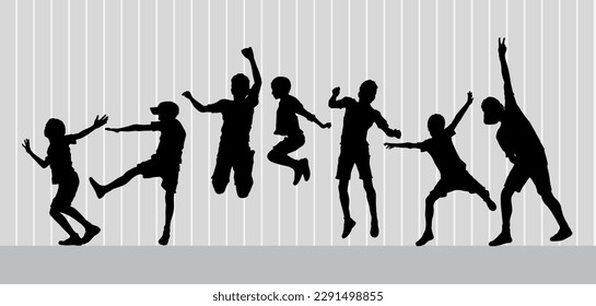 Happy dancing boys silhouettes, free young people outline vector illustration