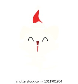 ilustración de color plano dibujada por la mano de un perro bailador feliz usando un sombrero santa