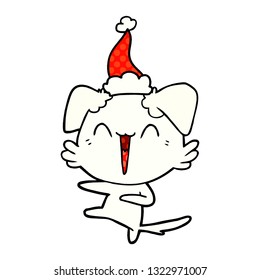 happy dancing dog hand drawn comic book style illustration of a wearing santa hat