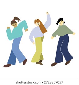 Happy Dancing Friends Flat Character Illustration