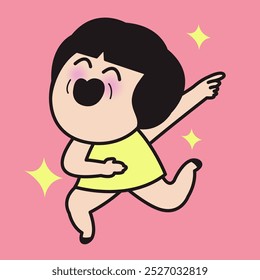 Happy dancing girl cartoon character illustration