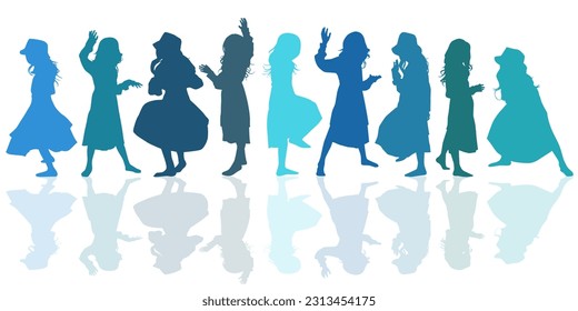 Ilustración vectorial del concepto de niñas felices y bailadoras