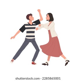 happy dancing people , male and female dancing together. man and woman enjoying dance party. Flat vector cartoon illustration