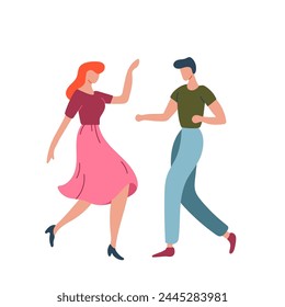 Happy dancing people, male and female dancers isolated on white background. Vector illustration in flat cartoon style.