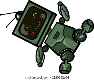 happy dancing robot with pixel screen vector