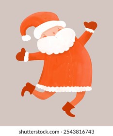 Happy Dancing Santa Claus. Cute Hand Drawn Winter Holidays Vector Card with Cute Fat Santa. Funny Christmas Print with Dad Dressed Up In Santa Claus Costume. Xmas Print. RGB.