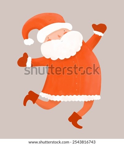 Happy Dancing Santa Claus. Cute Hand Drawn Winter Holidays Vector Card with Cute Fat Santa. Funny Christmas Print with Dad Dressed Up In Santa Claus Costume. Xmas Print. RGB.