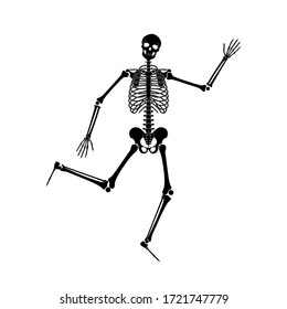 Happy dancing skeleton on Halloween. Dance and gymnastics skeleton pose. Vector flat cartoon illustration isolated on white background. Great for spooky fun party themed designs.