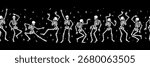 Happy dancing skeletons. Vector seamless border for Halloween and other uses.