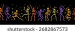 Happy dancing skeletons. Vector seamless border for Halloween and other uses.