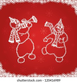 Happy dancing snowmen (Christmas background)