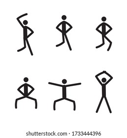 Happy Dance Stick Mann in verschiedenen Posen isoliert auf weißem Hintergrund