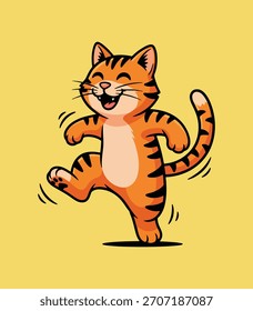 Happy Dancing Tiger Character Mascot Illustration