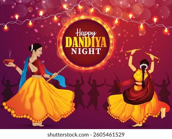 Happy dandiya night celebration with vector illustration